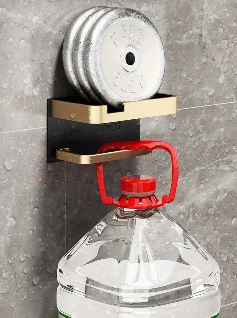 weight Demonastraion of Gold Toilet Paper Roll Holder Phone Shelf with punch-free installation, up to 2 kilo weight can be held on it