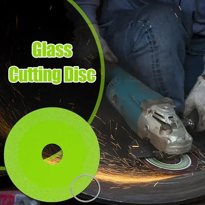 Glass cutting disc in use, showing a power tool and sparks during DIY projects. Ideal for precise glass cutting.