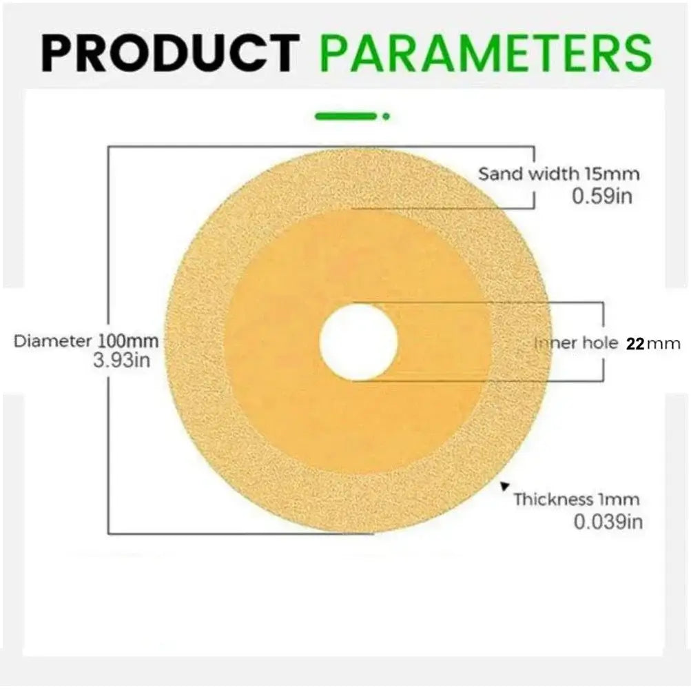 Diagram showing dimensions and specifications of a diamond cutting disc with a 100mm diameter and 22mm inner hole.